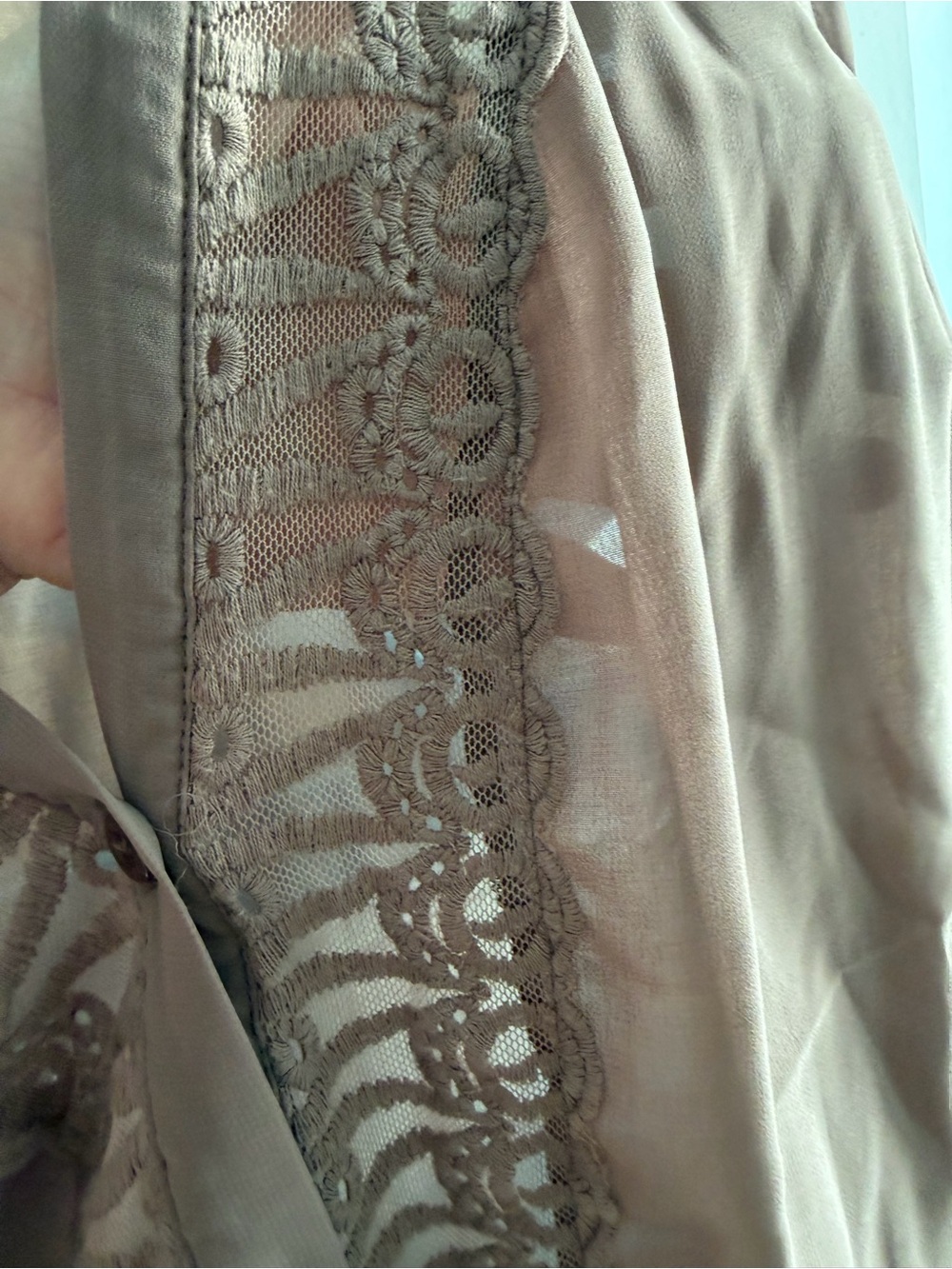 Love Stitch Taupe Lace-Trim Semi-Sheer Blouse - Picture 12 of 13